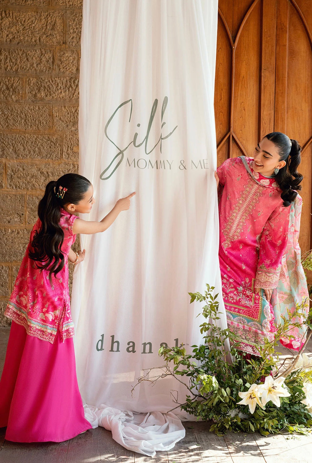 Girls' Hot Pink Embroidered Suit with Sharara (Ages 4–6)