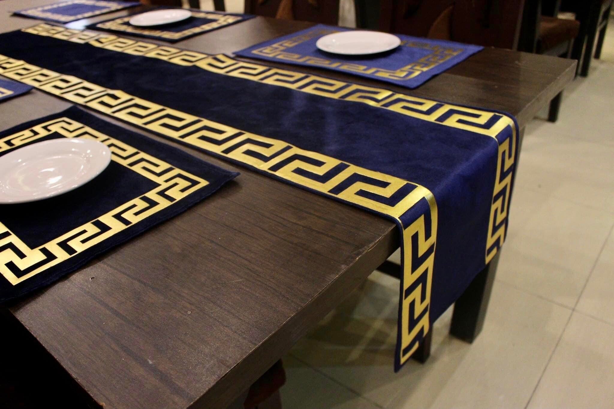 Special XMas Velvet Table Runner Greek 8pc Placemats Velvet-Gold key