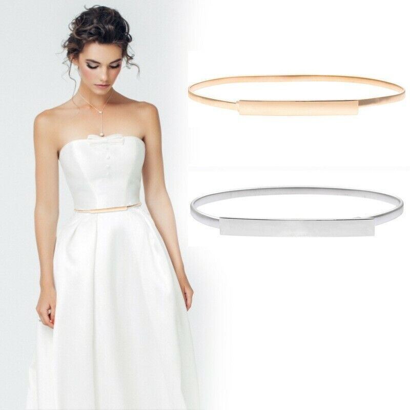 Women Gold Flat Skinny Stretch Belt