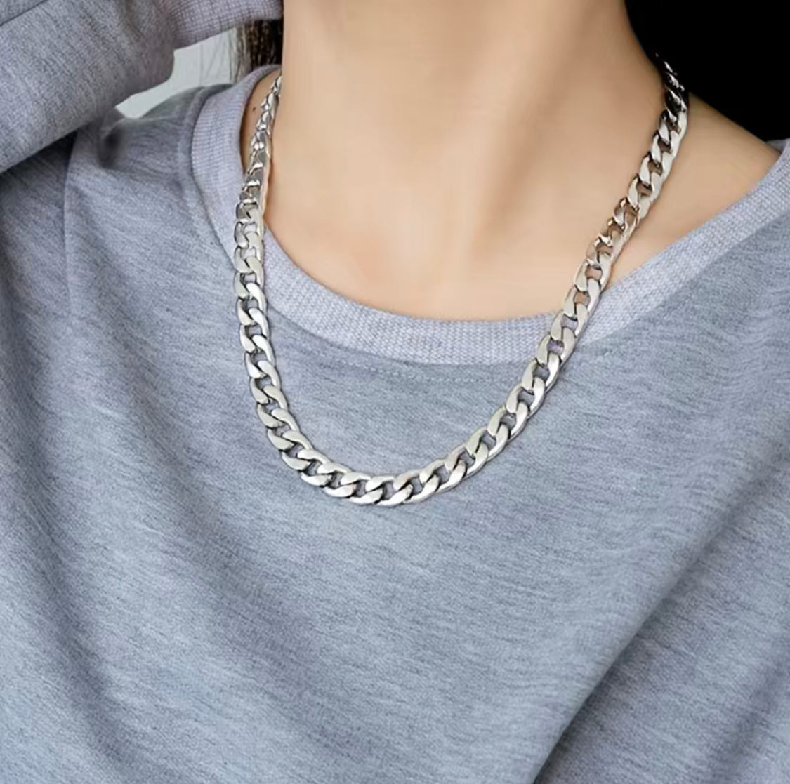 Silver touch Thick Solid Men 12MM Curb Chain