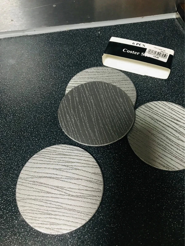 Beige Faux Leather Coasters Set of 6 Reversible Round/Square