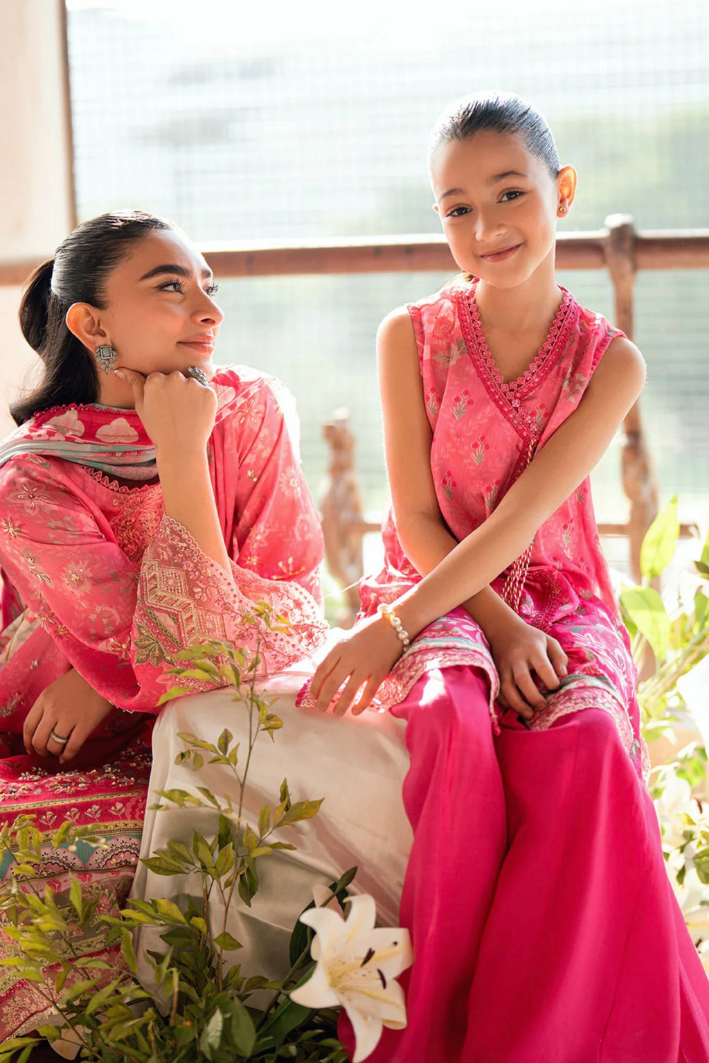 Girls' Hot Pink Embroidered Suit with Sharara (Ages 4–6)