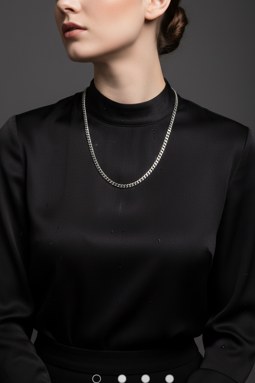 28-inch silver chain on model