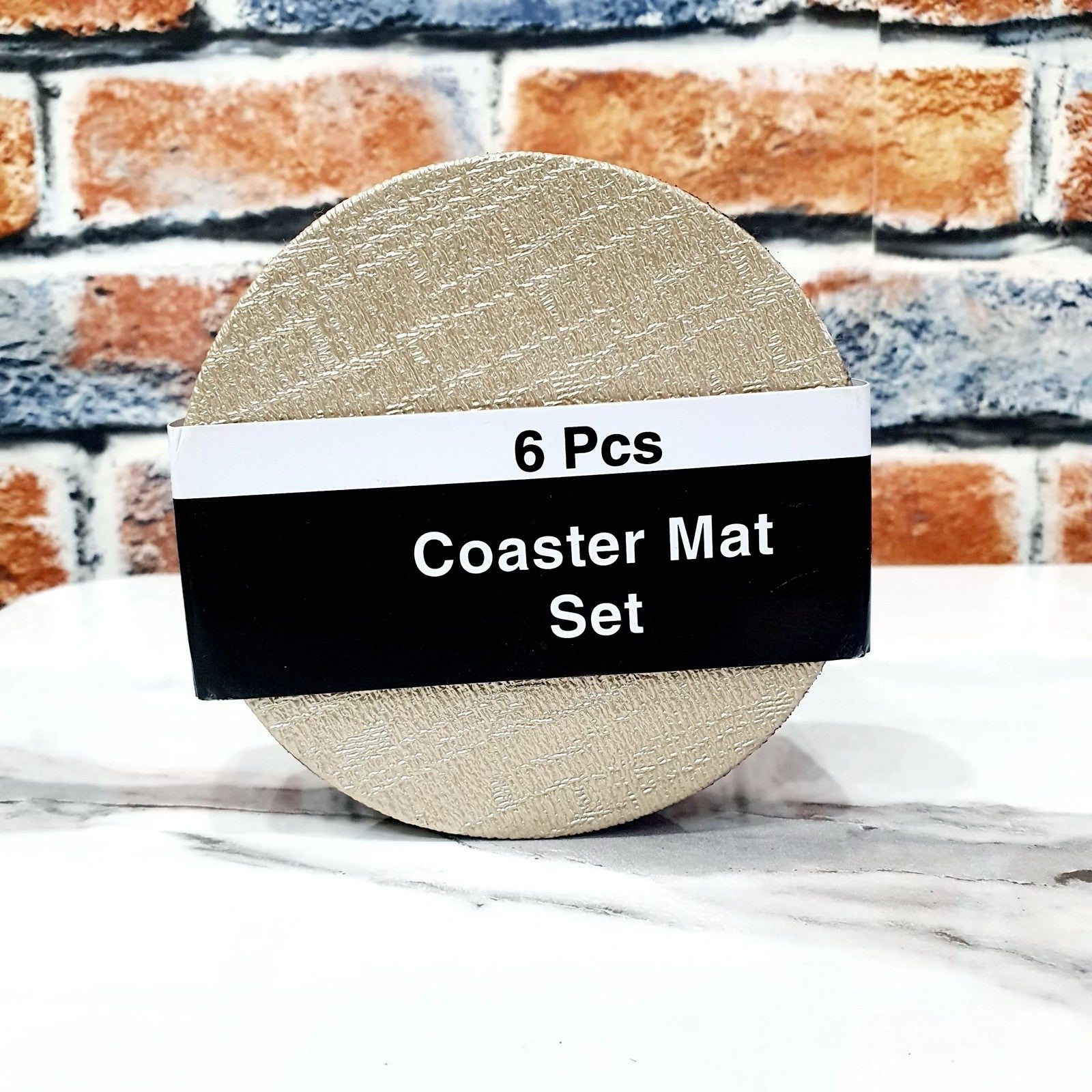 Beige Faux Leather Coasters Set of 6 Reversible Round/Square