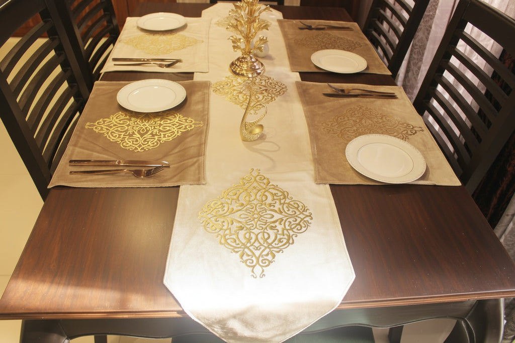 Luxury Table Runner + 4 Placemats + 4 Napkin(Velvet-Beige)