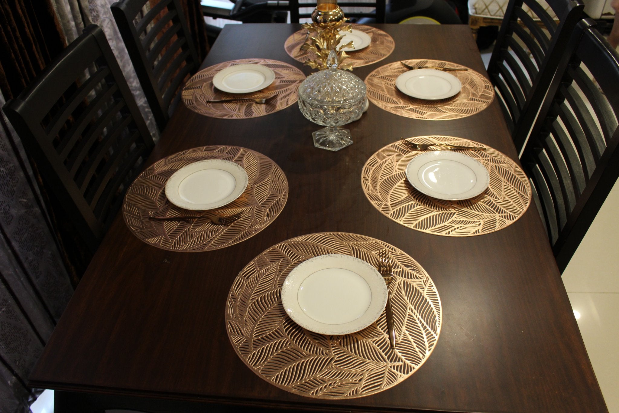 6PCS Gold Placemats Round Place Mat Kitchen Dining Table Mat Wedding Hearts