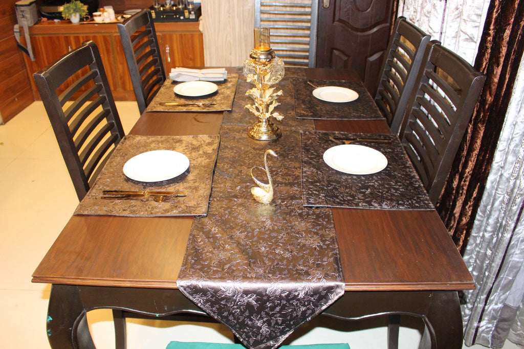 7Pc Daily Kitchen WipeEasy Family Dinner Faux Leather beautiful embossed floral pattern Table Runner Set-Beige UK