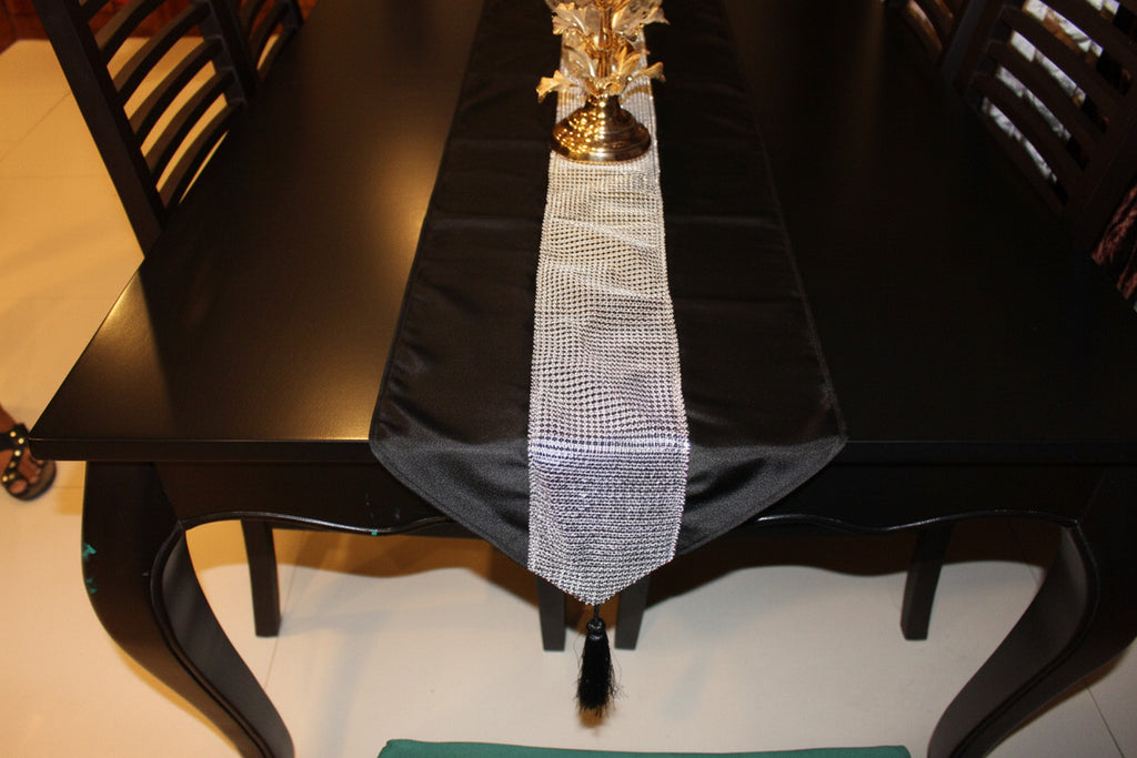 72" Luxury Velvet Diamante Sparkle Table Runner Tasseled