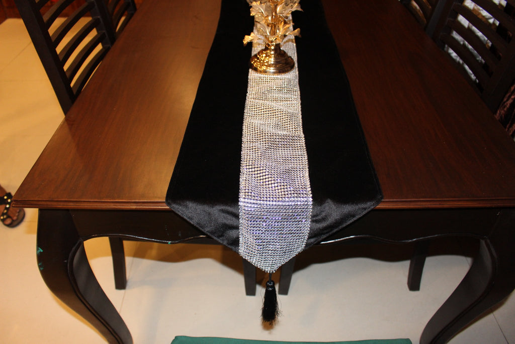 72" Luxury Velvet Diamante Sparkle Table Runner Tasseled
