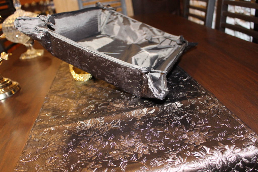 7Pc Daily Kitchen WipeEasy Family Dinner Faux Leather beautiful embossed floral pattern Table Runner Set-Beige UK