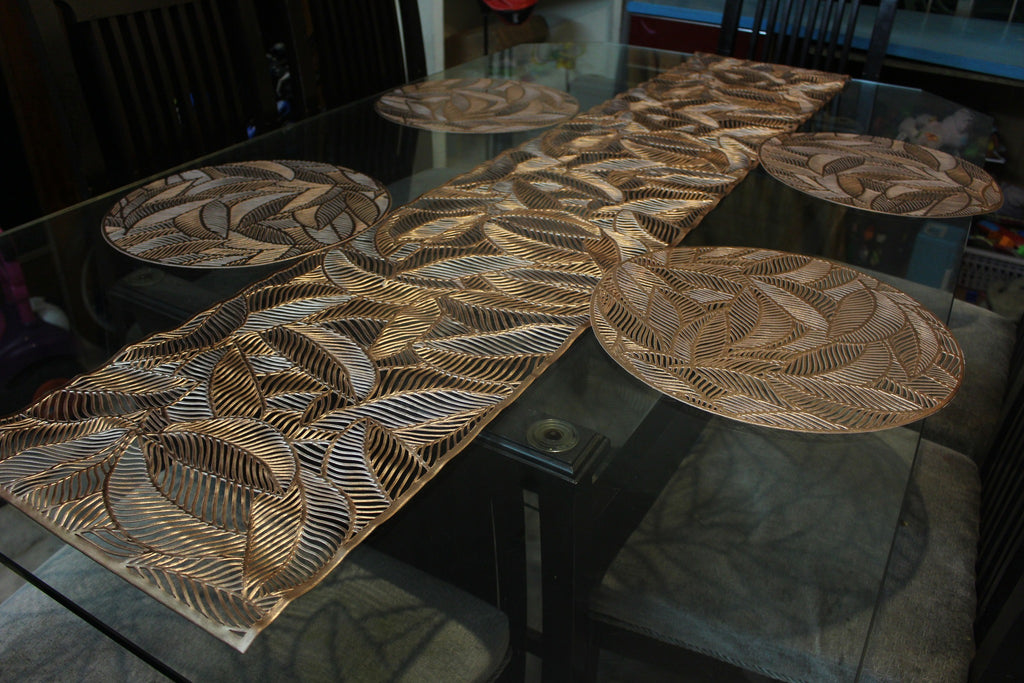 6PCS Gold Placemats Round Place Mat Kitchen Dining Table Mat Wedding Hearts