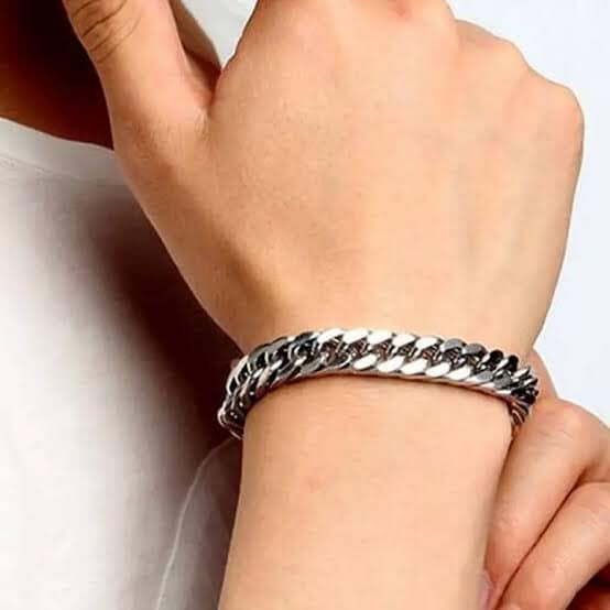 Men's Silver plated solid Curb Cuban Link Chain Bracelet 20cm Long 1cm Wide