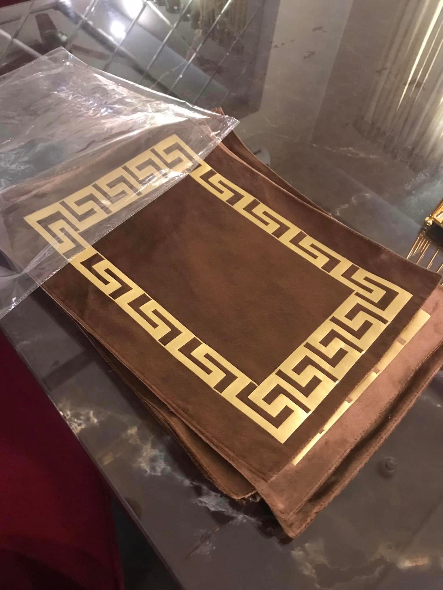 50%Off  Greek Style Luxury Velvet 83” Table Runner+6pc Placemats +(Brown)-Sale