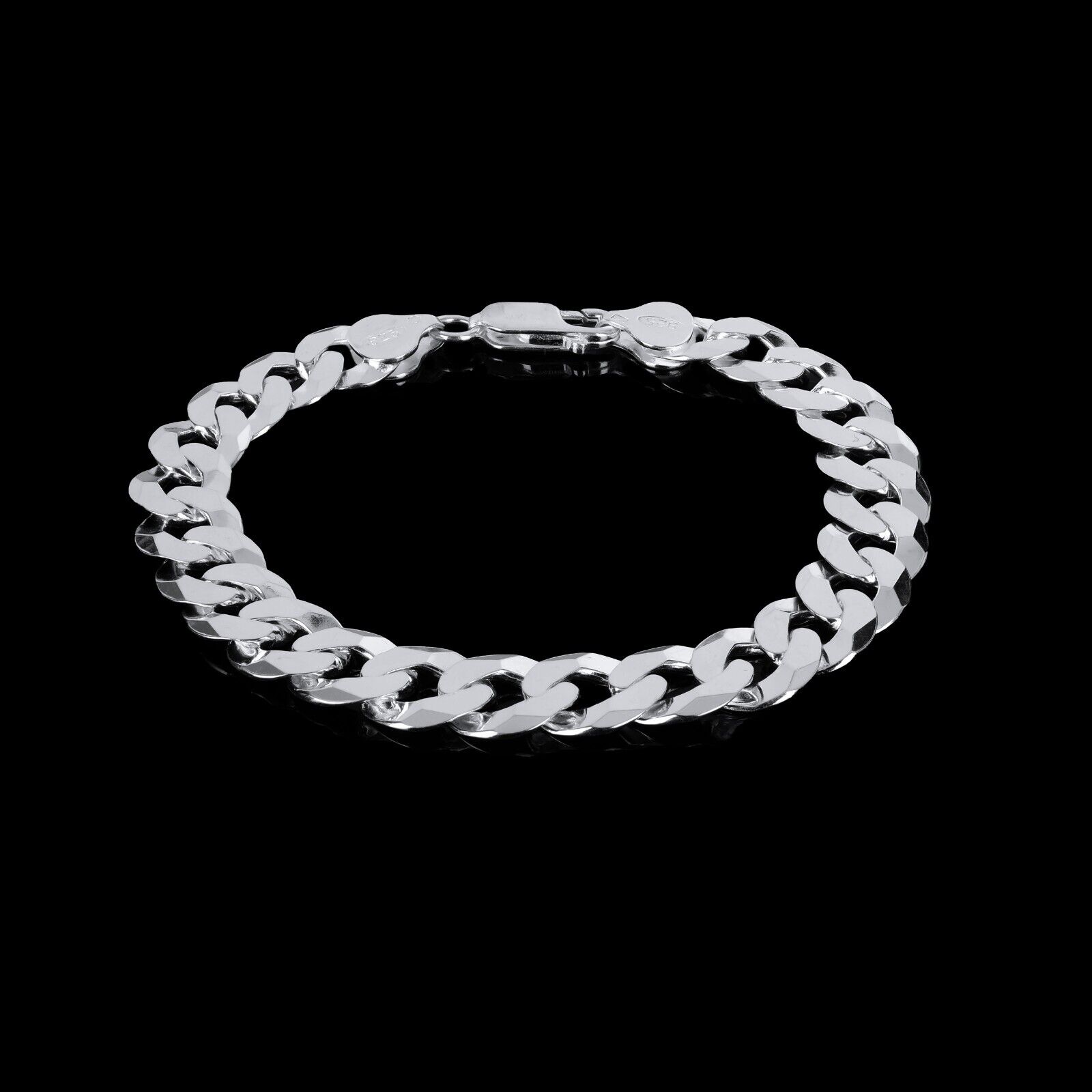 Men's Silver plated solid Curb Cuban Link Chain Bracelet 20cm Long 1cm Wide