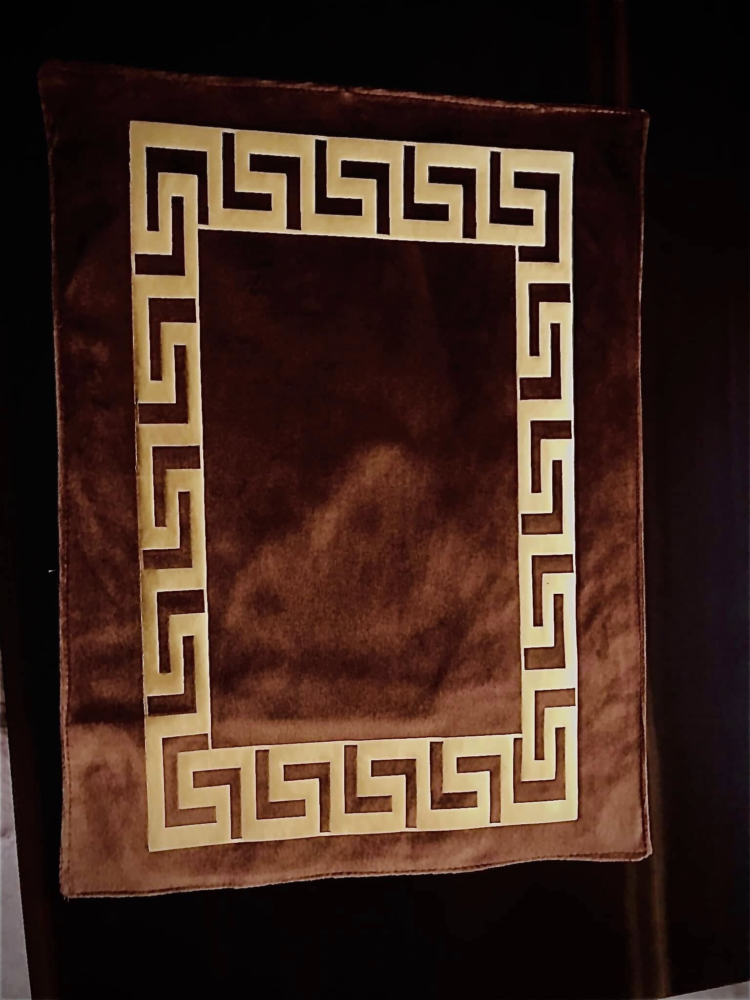 50%Off  Greek Style Luxury Velvet 83” Table Runner+6pc Placemats +(Brown)-Sale