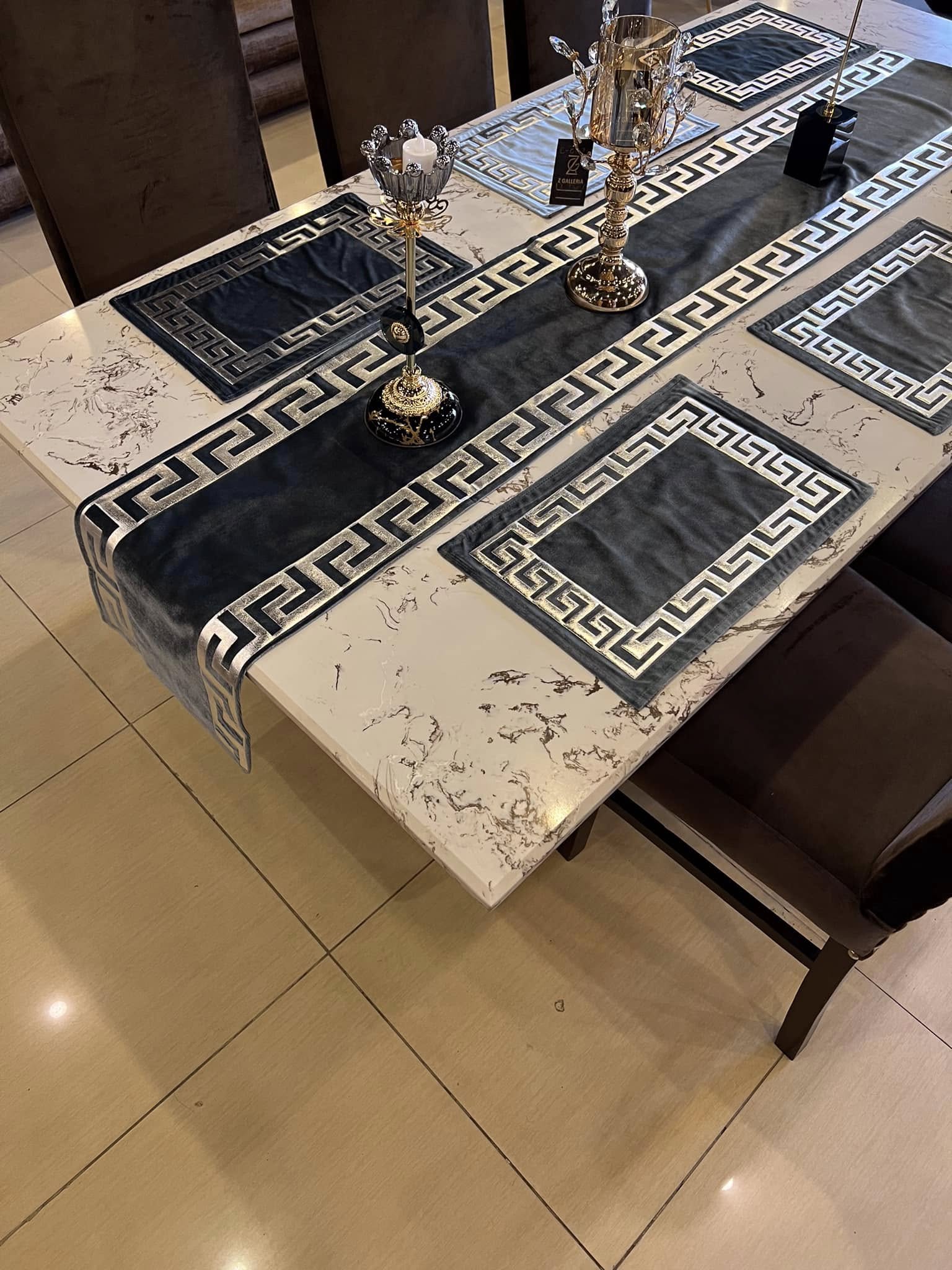 1 PC Table runner Luxury sparkle Pure Velvet 72" inches Grey with Silver Key