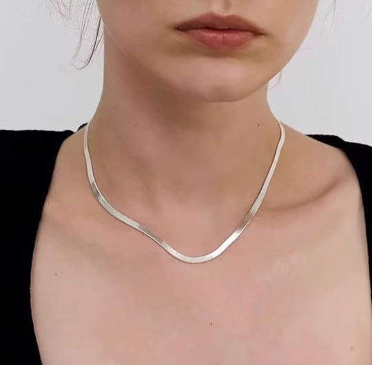 4mm Silver Flat Blade Chain | Clavicle Necklace | Short Snake Chain | Silver Her