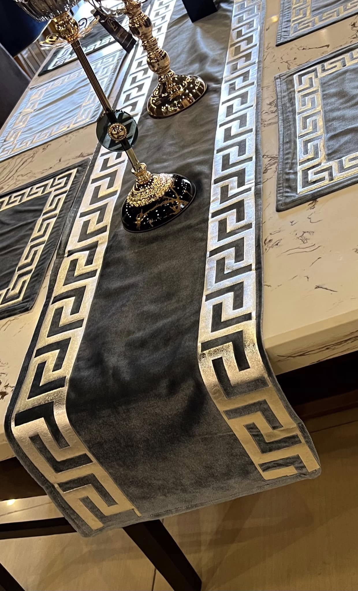 1 PC Table runner Luxury sparkle Pure Velvet 72" inches Grey with Silver Key