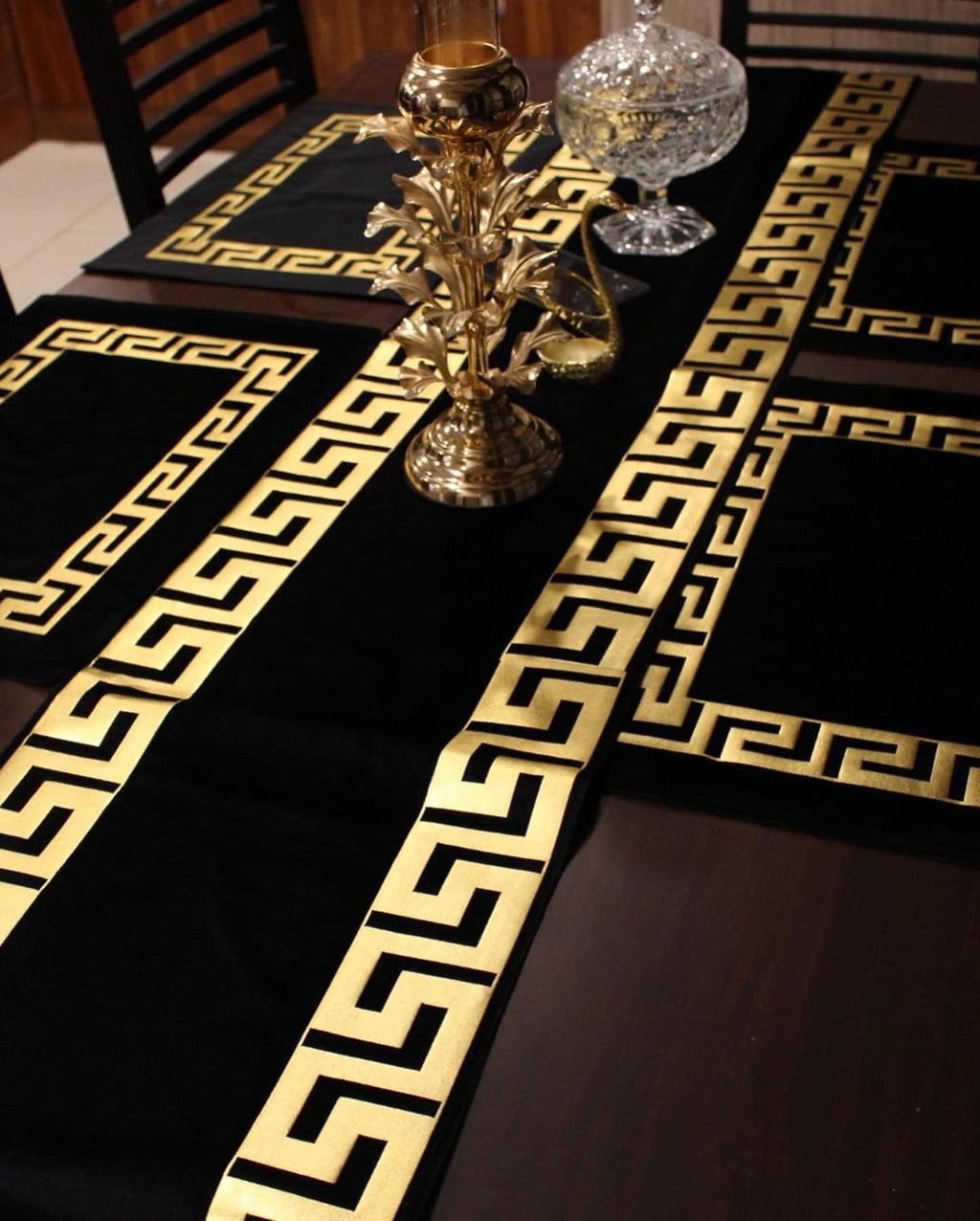 Table runner Luxury sparkle Pure Velvet 72 inches Black with Gold Key