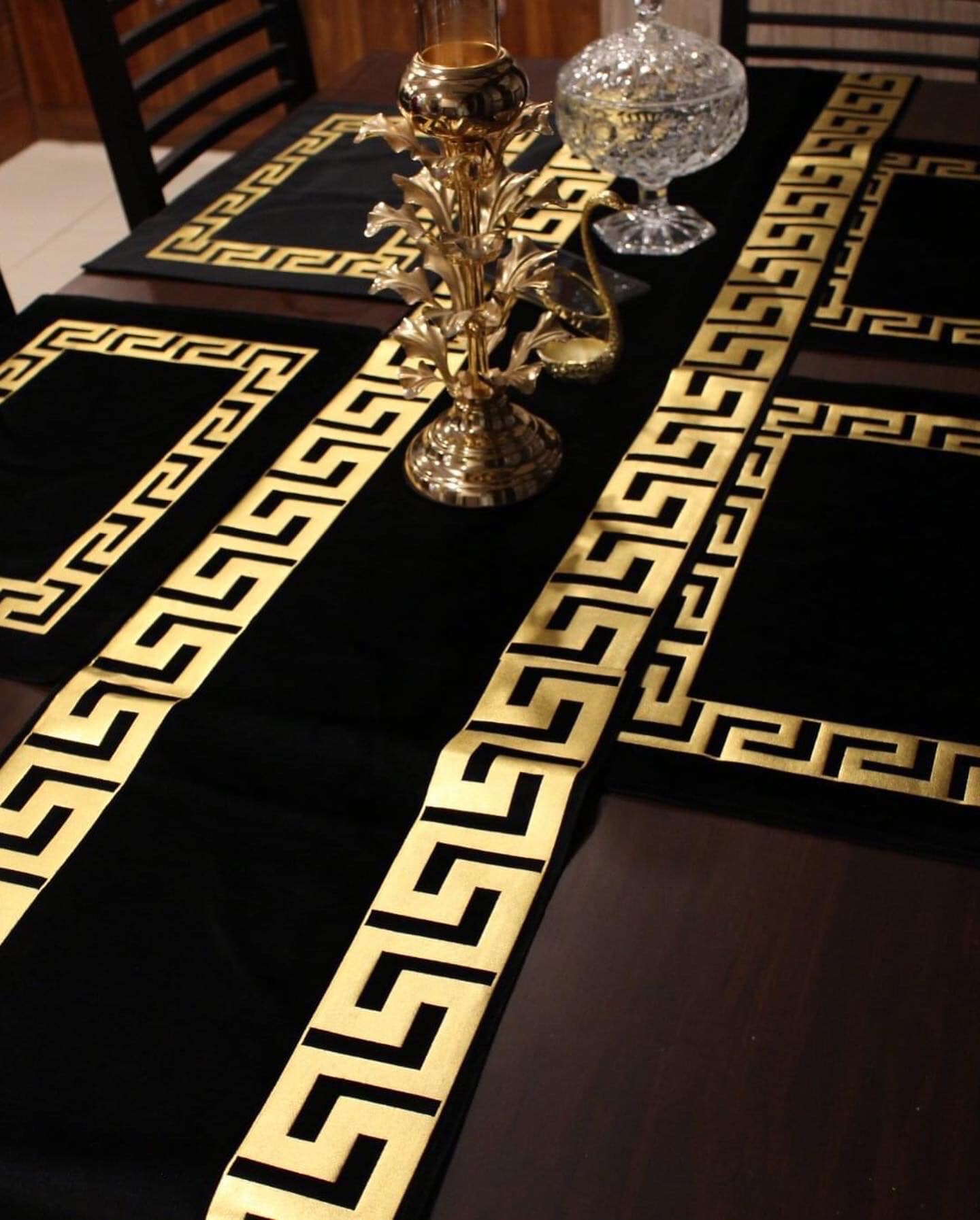 Table runner Luxury sparkle Pure Velvet 72 inches Black with Gold Key