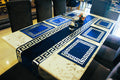 Luxury Velvet Table Runner + 6pc Placemats (Velvet-Blue Silver)