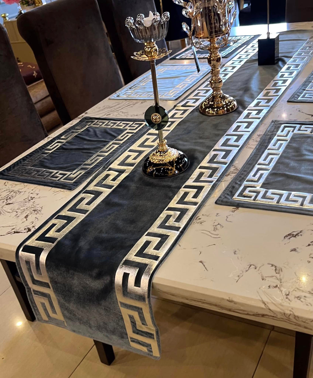 Table runner Luxury Pure Velvet 72"Grey Gold Key