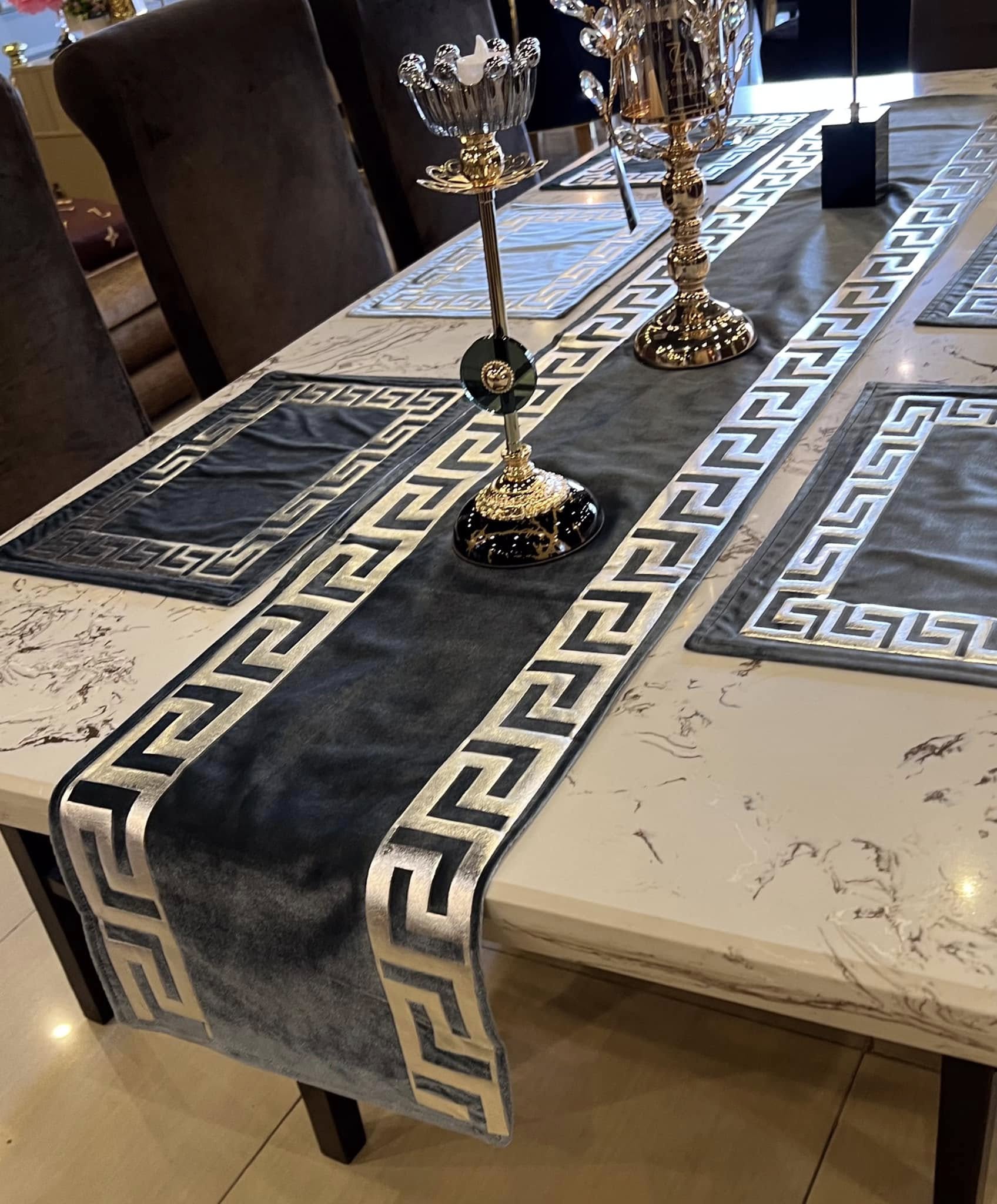 Table runner Luxury Pure Velvet 72"Grey Gold Key