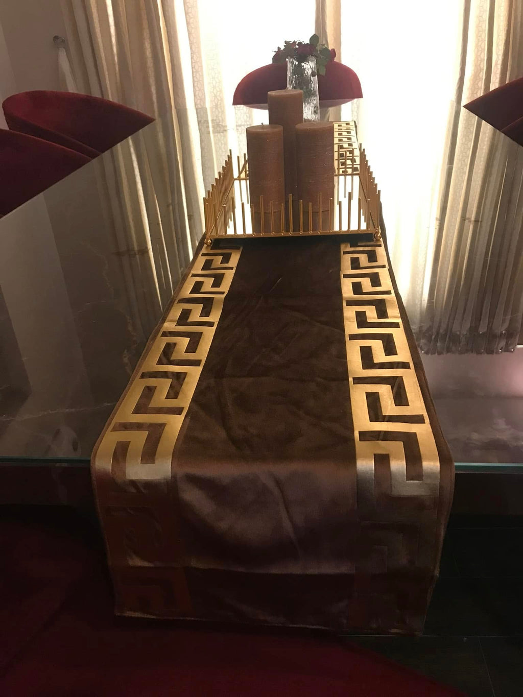 50%Off  Greek Style Luxury Velvet 83” Table Runner+6pc Placemats +(Brown)-Sale