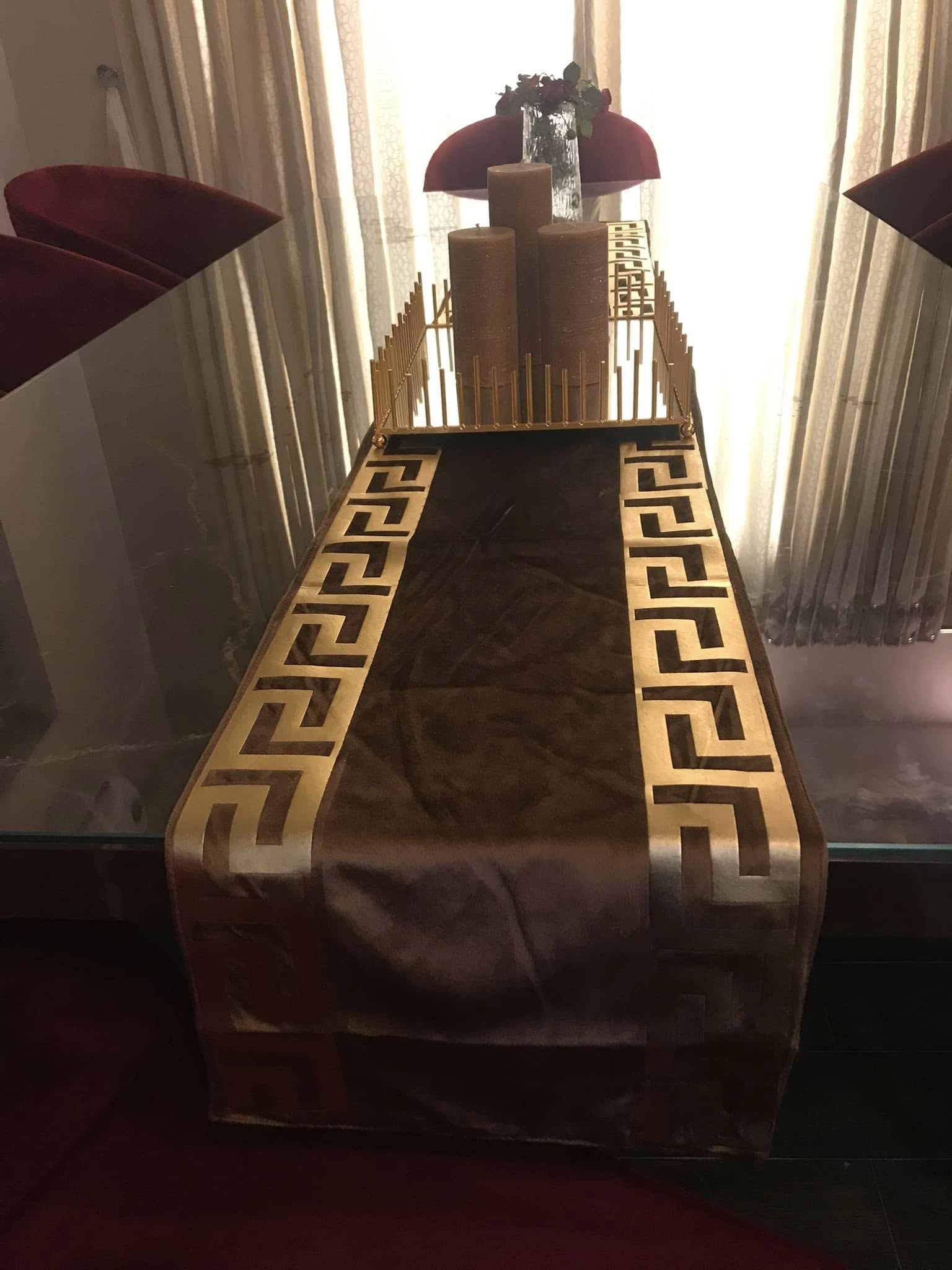 50%Off  Greek Style Luxury Velvet 83” Table Runner+6pc Placemats +(Brown)-Sale