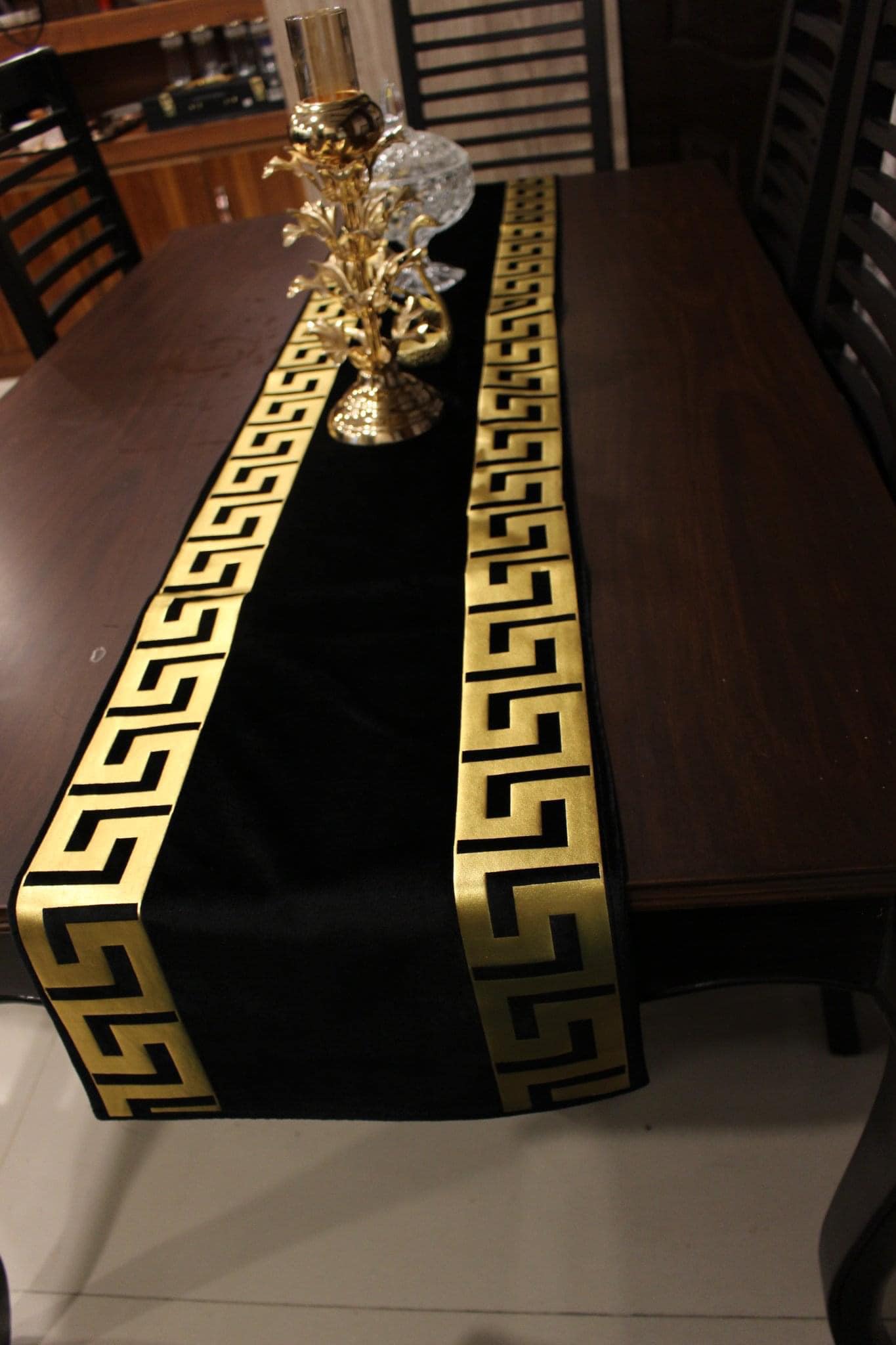 Table runner Luxury sparkle Pure Velvet 72 inches Black with Gold Key