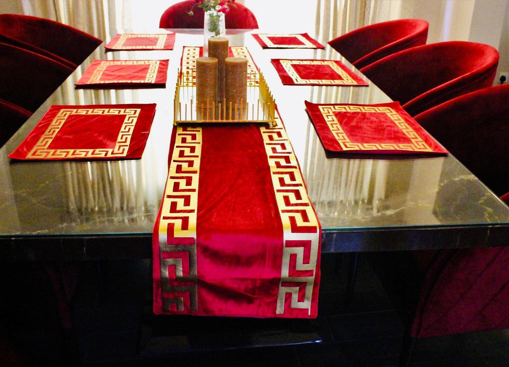 Red and Gold Greek Key Table Linen Set