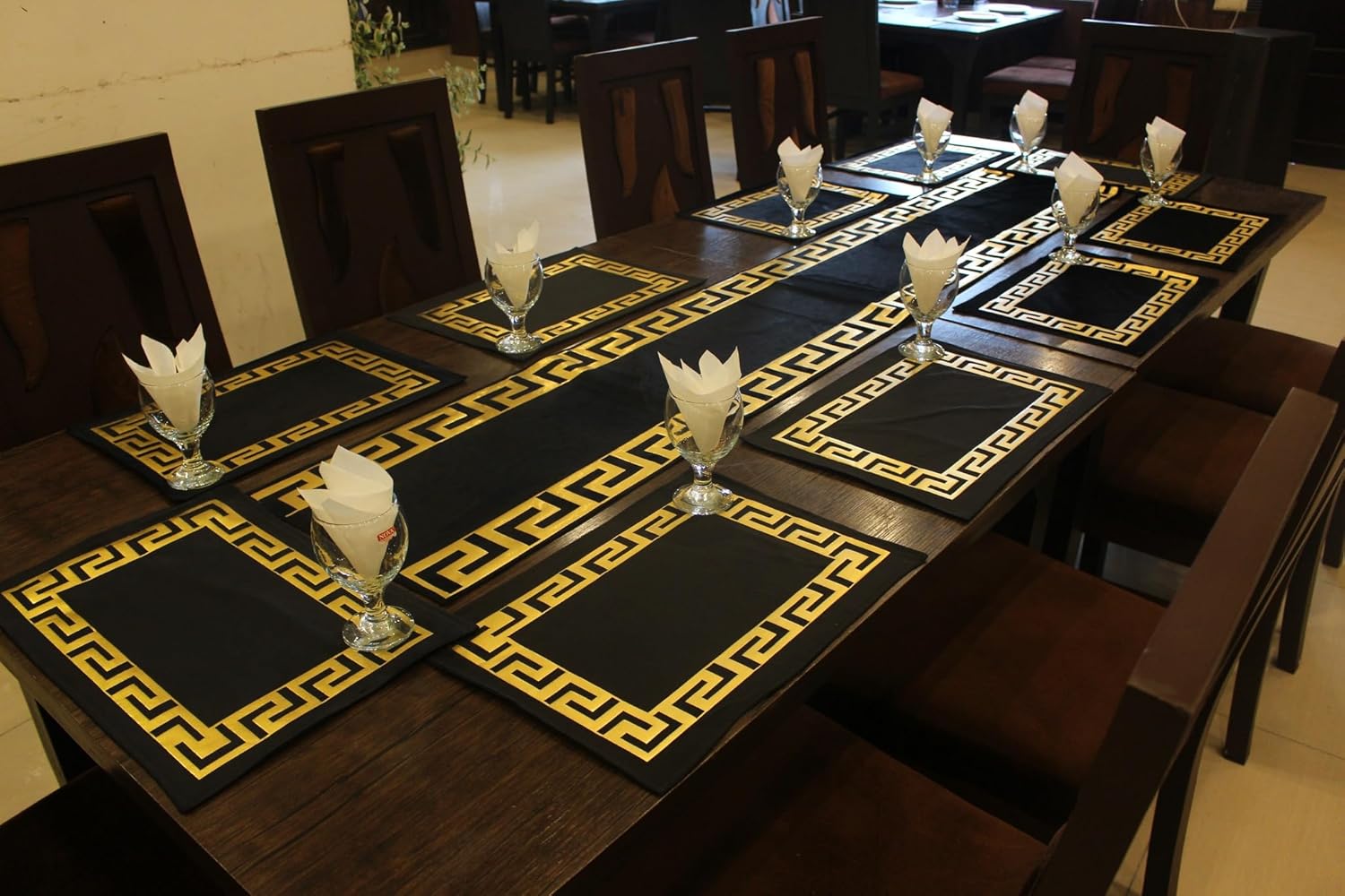 Black And Gold Table runner 83” and placemats 6 #ListingsInLights