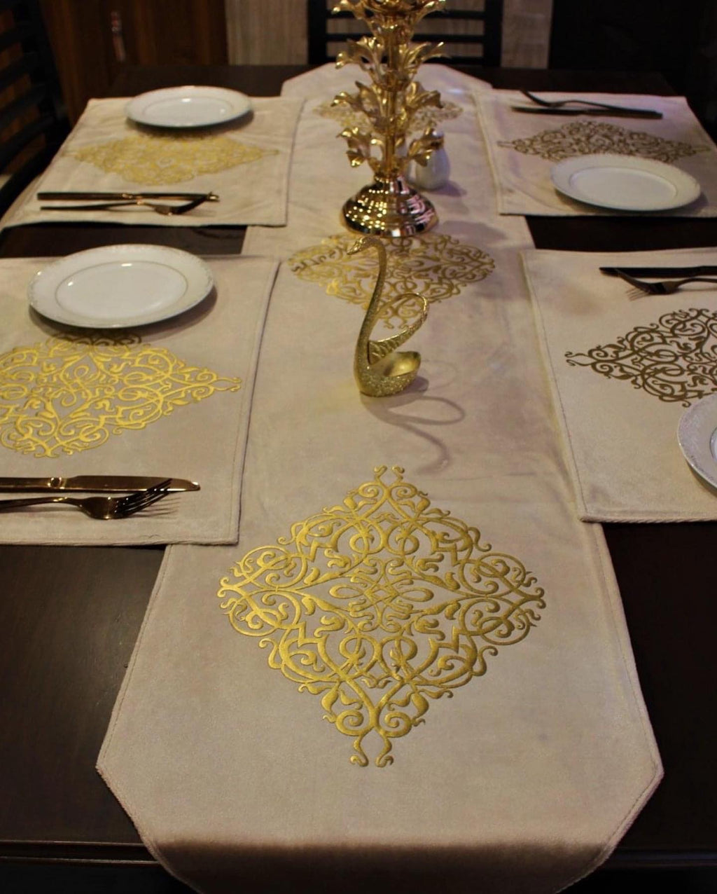 1pc Table Runner Luxury Beige Pure Velvet 72"