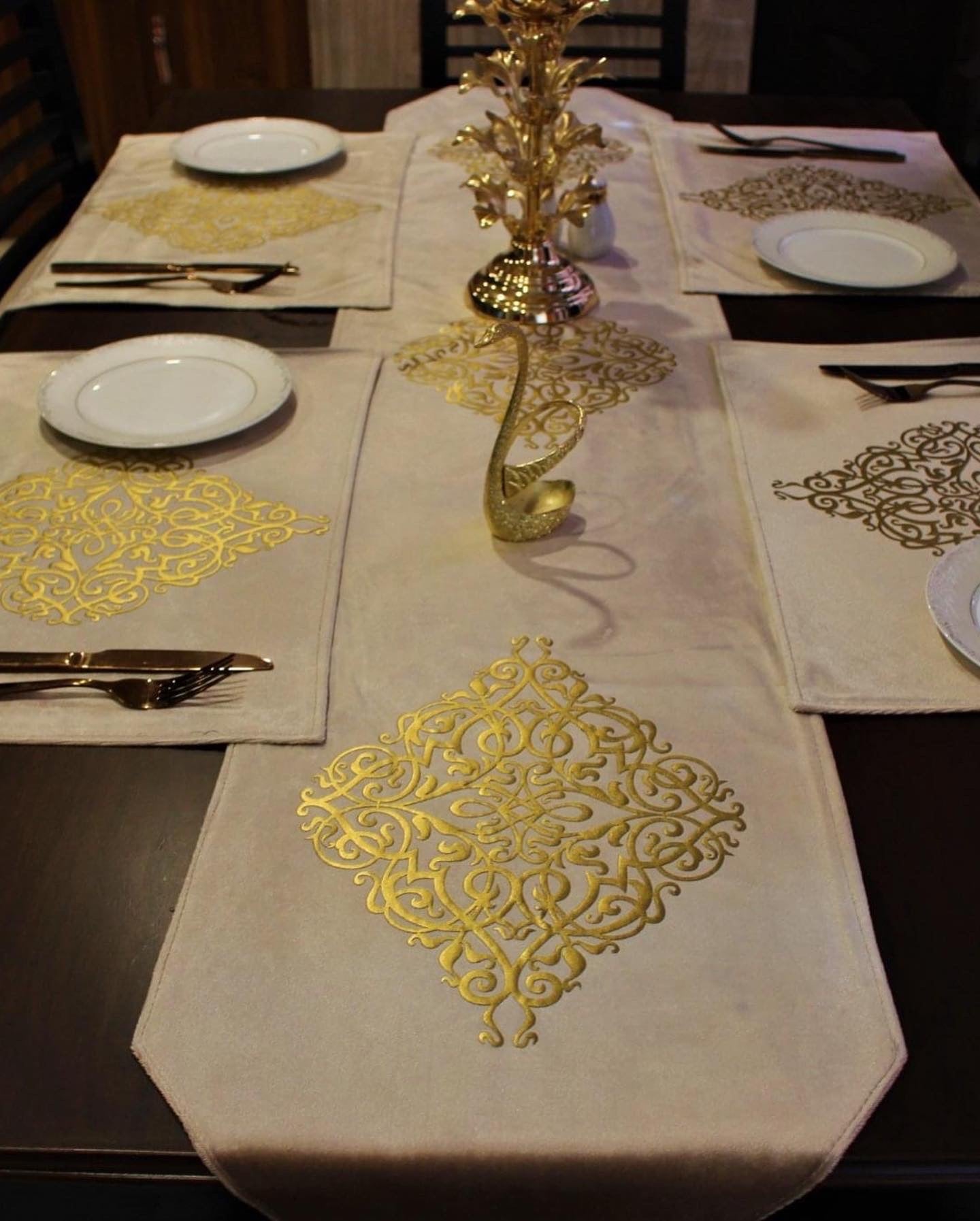 1pc Table Runner Luxury Beige Pure Velvet 72"