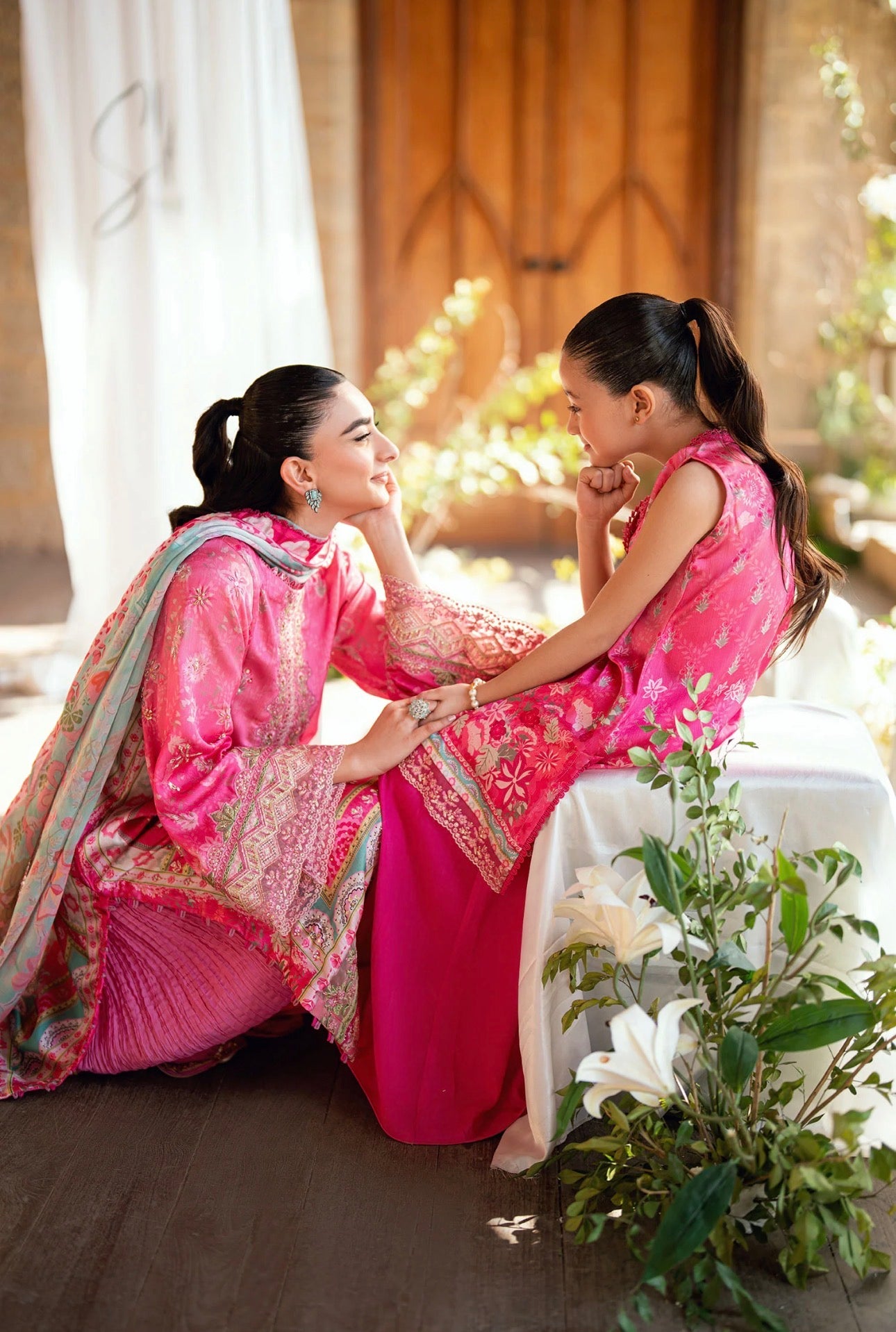 Girls' Hot Pink Embroidered Suit with Sharara (Ages 4–6)