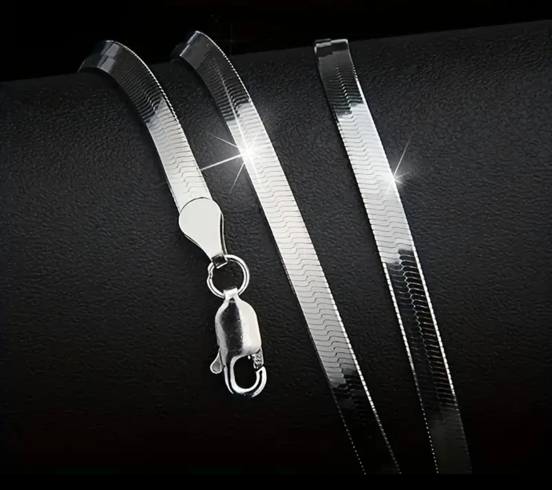 Set of 2 Unisex Flat Blade Stainless Steel Snake Chain