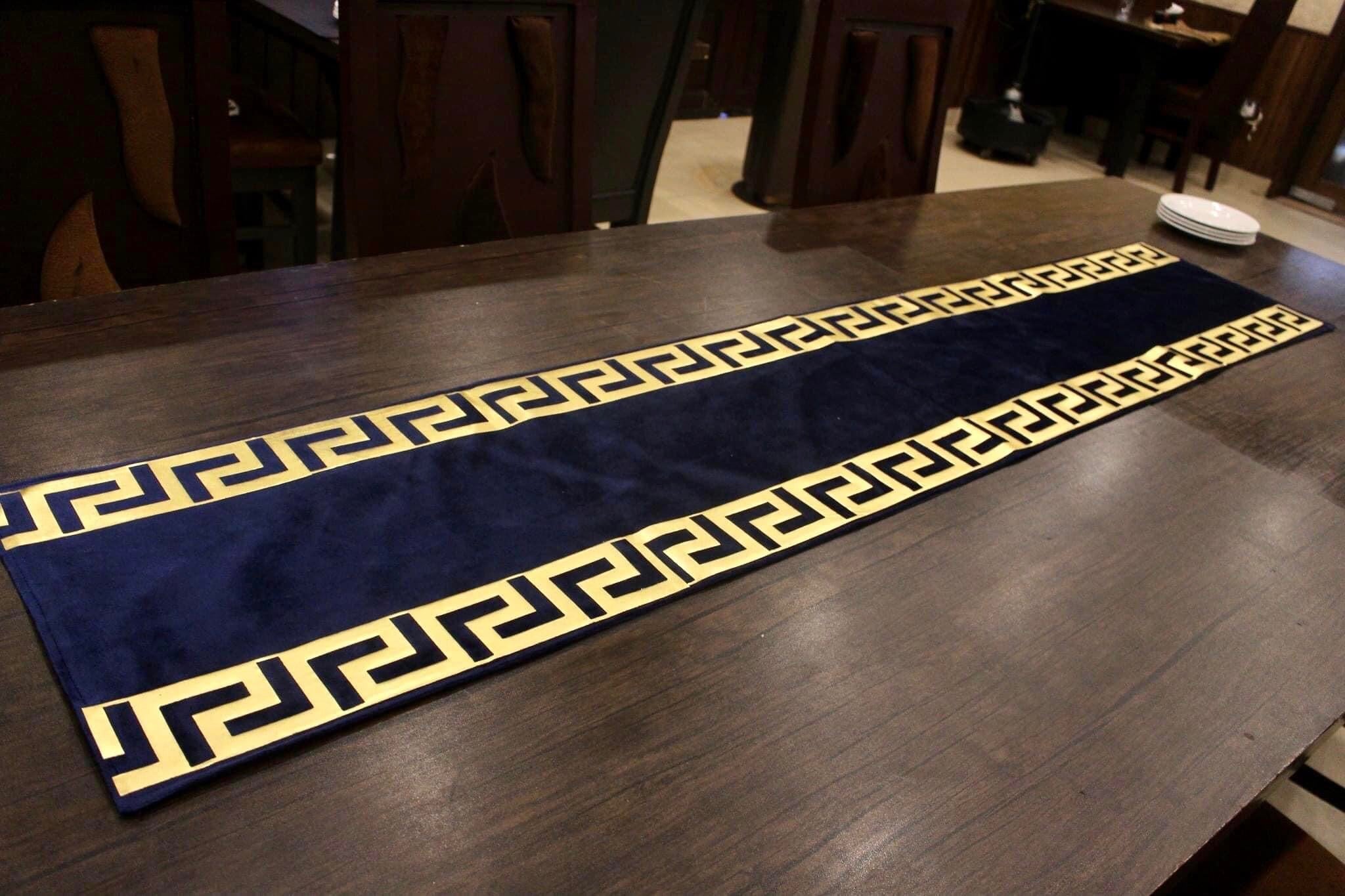 Table runner Luxury sparkle Pure Velvet 72" inches Blue with Gold/Silver Key