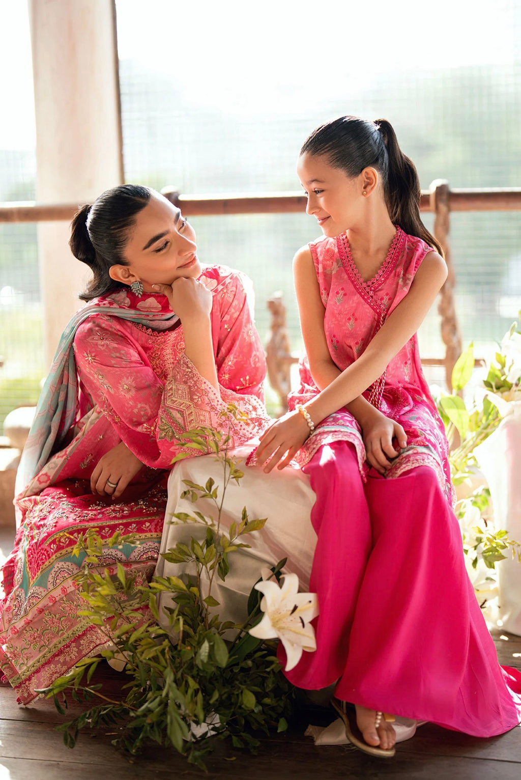 Girls' Hot Pink Embroidered Suit with Sharara (Ages 4–6)