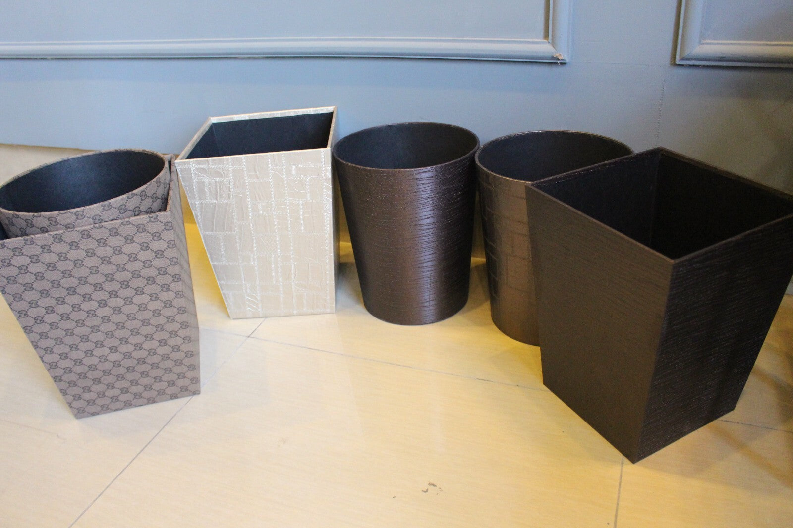 BASKET BOX WASTE PAPER BEIGE PU LEATHER STORAGE paper basket