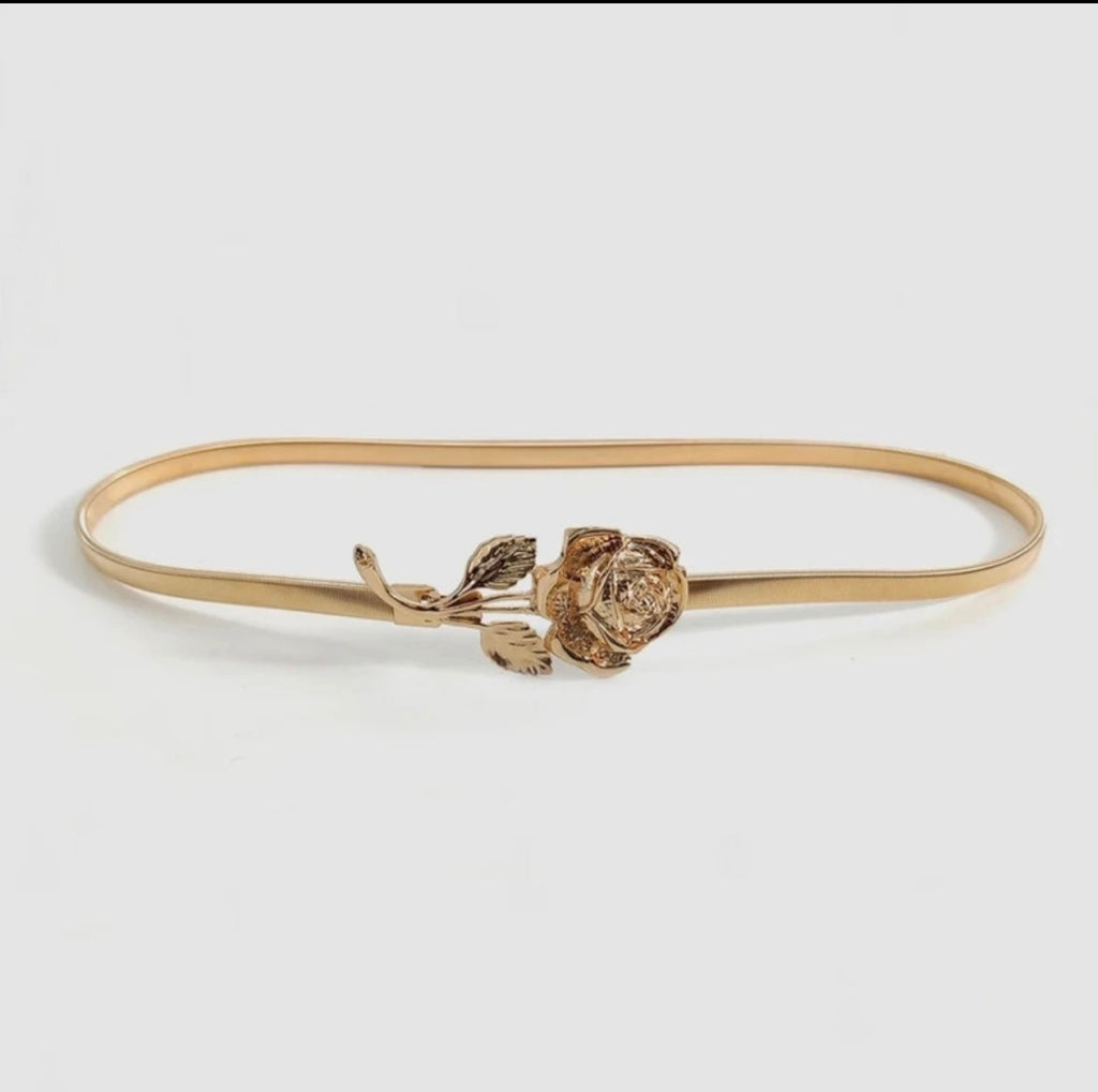 Gold Flower Skinny Stretch Belt