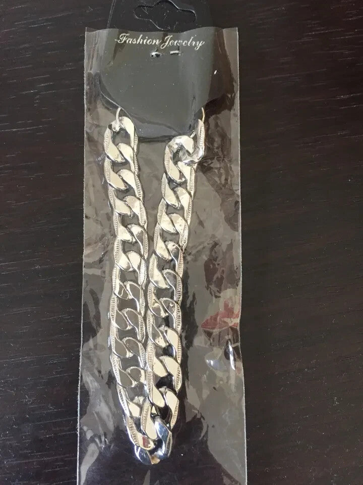 Men's Silver plated solid Curb Cuban Link Chain Bracelet 20cm Long 1cm Wide