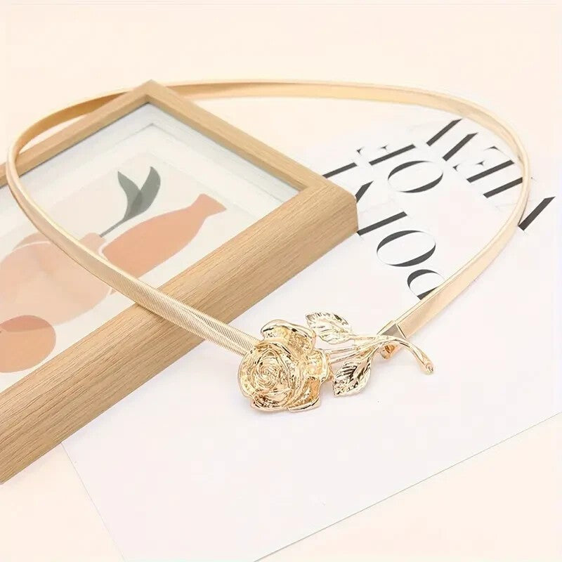 Gold Flower Skinny Stretch Belt