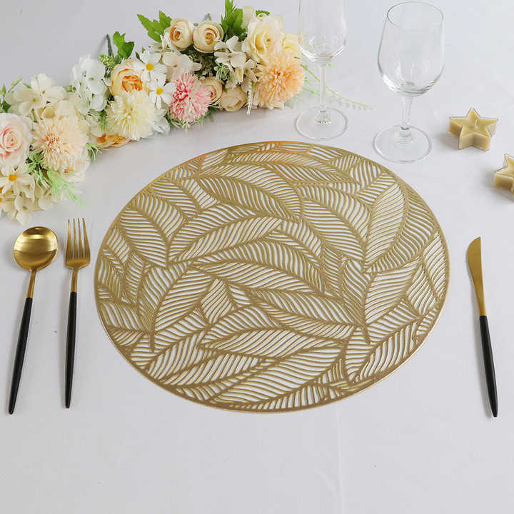 6PCS Gold Placemats Round Place Mat Kitchen Dining Table Mat Wedding Table Decor