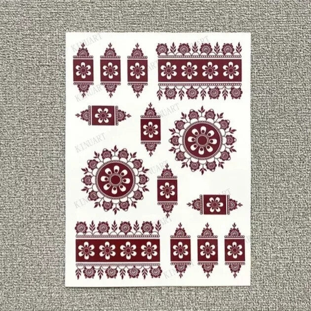 2 Temporary Tattoo Sticker Red Mandala Mehndi Henna Body Art Sticker Transfer