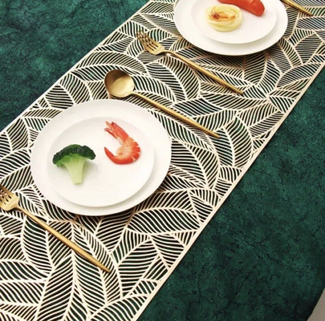 Pvc Leaves Vinyl Metallic Table Runner. Decorative 72” Length