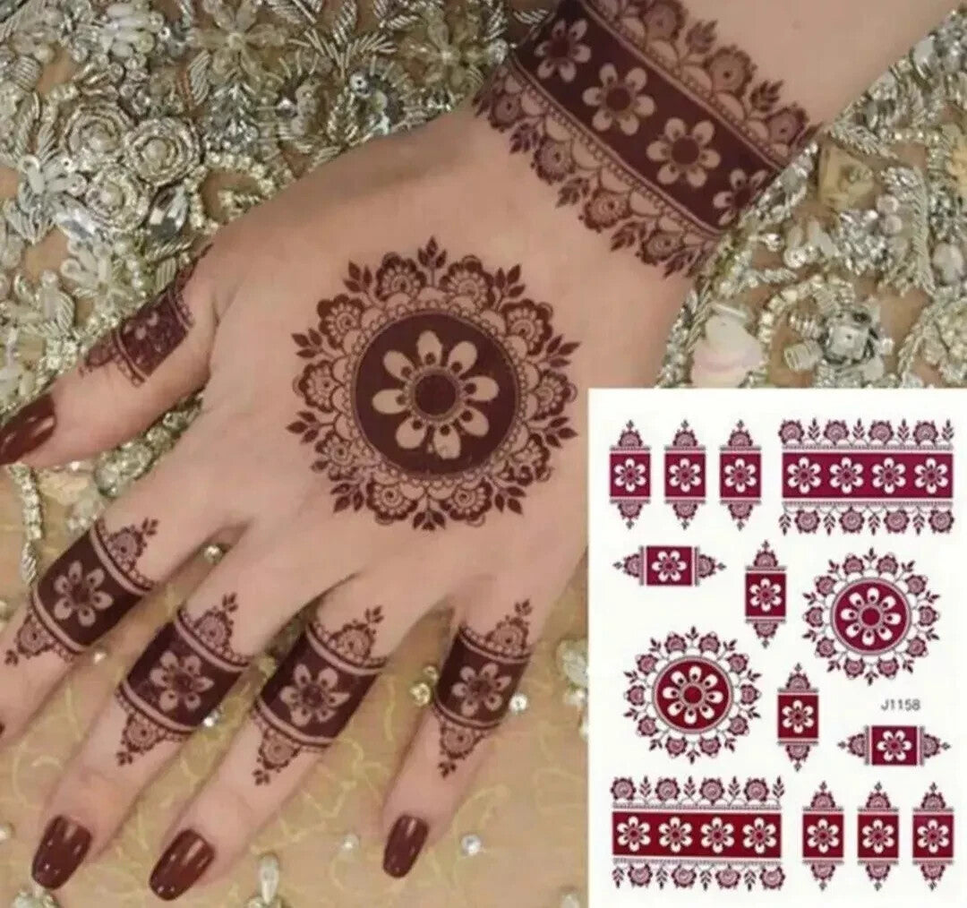 2 Temporary Tattoo Sticker Red Mandala Mehndi Henna Body Art Sticker Transfer