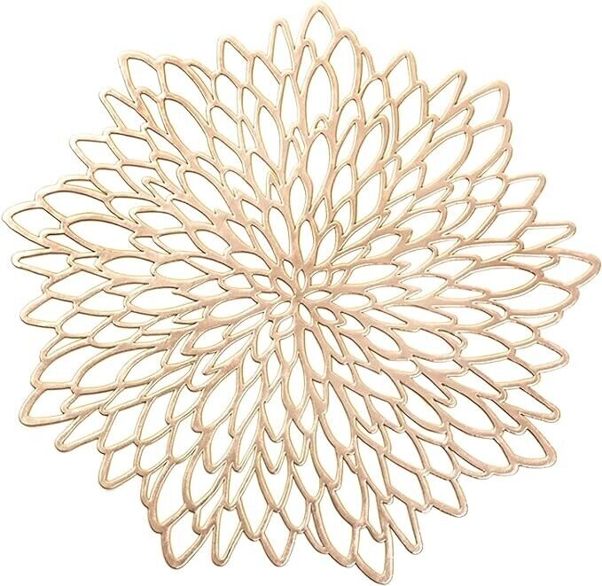 6PCS Gold Placemats Round Place Mat Kitchen Dining Mat Wedding Table flower
