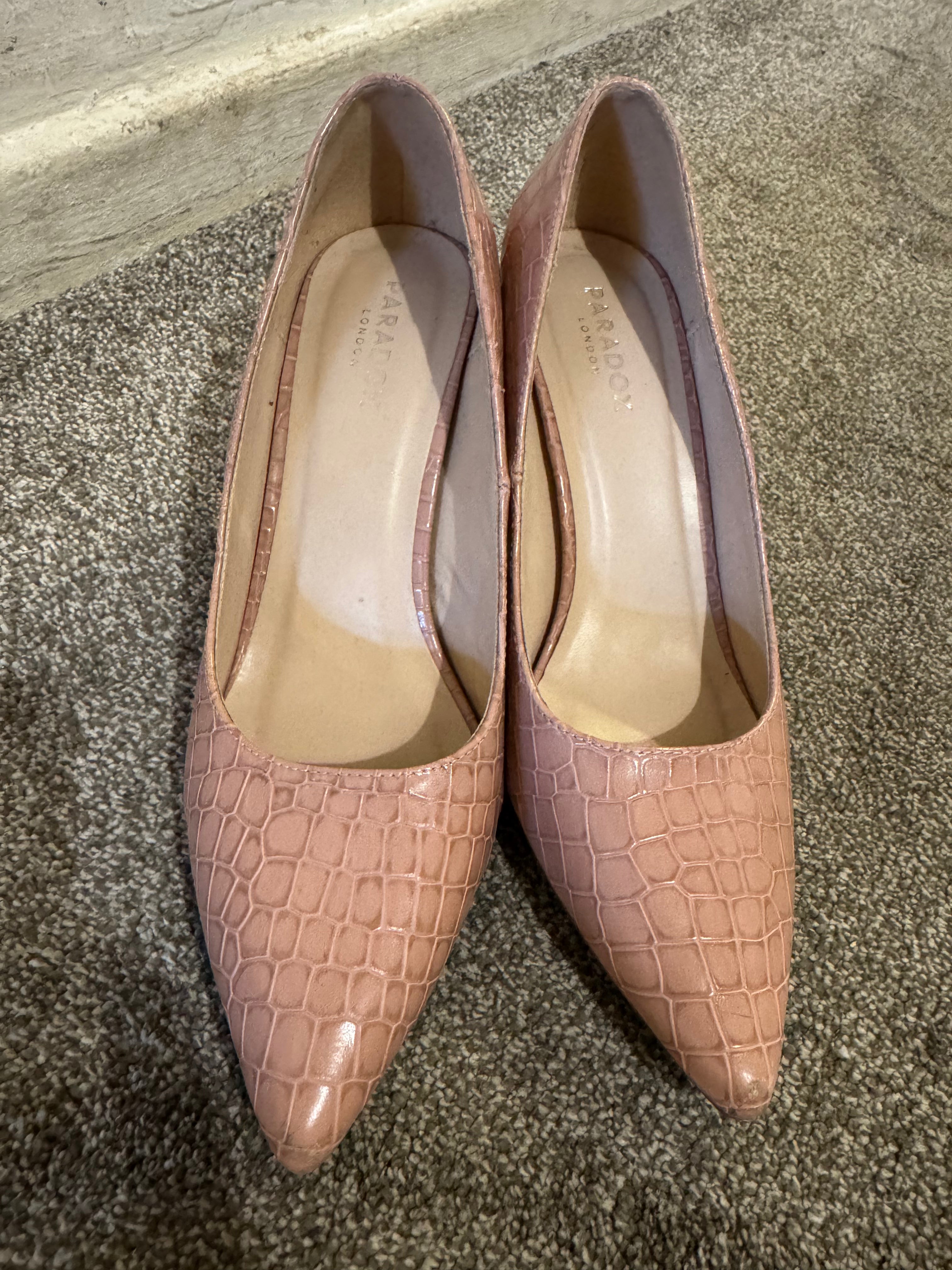 Blush Pink Croc-Embossed Kitten Heels