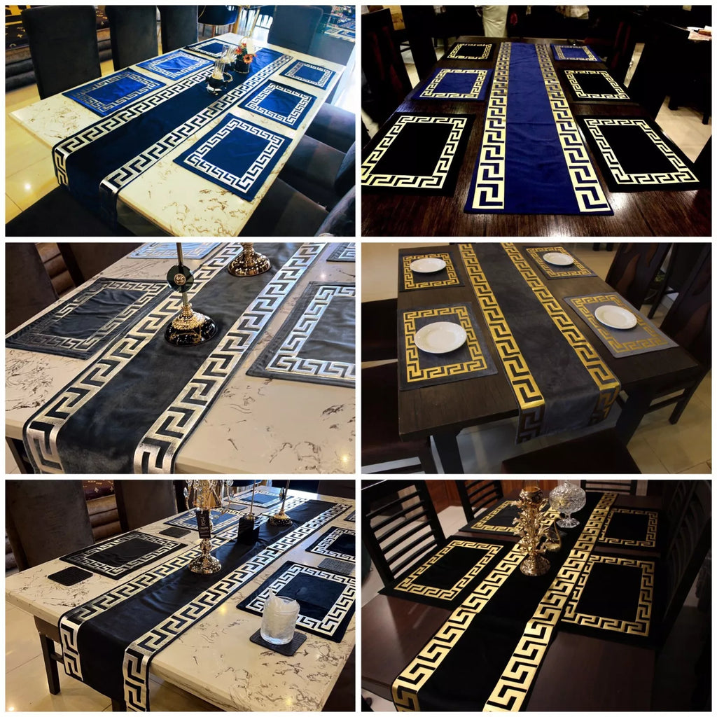 Velvet Table Runner 6pc Placemats Gold key