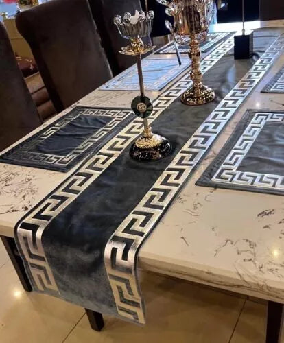 Table runner Luxury Pure Velvet 72"Grey Gold Key